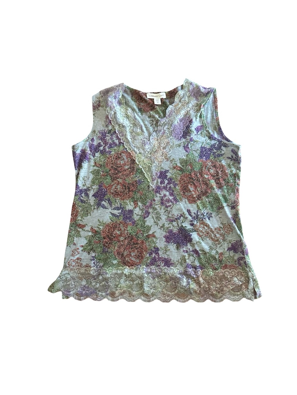 Coldwater Creek Floral Lace-Trim Sleeveless Top - Multicolor